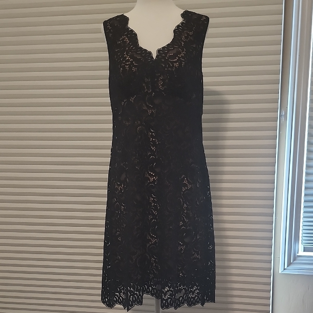Karen Kane Black Sheath Midi Dress with Sweetheart Neckline